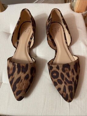 A New Day Leopard Print Pointed Toe D'Orsay Flats - Brown 7
